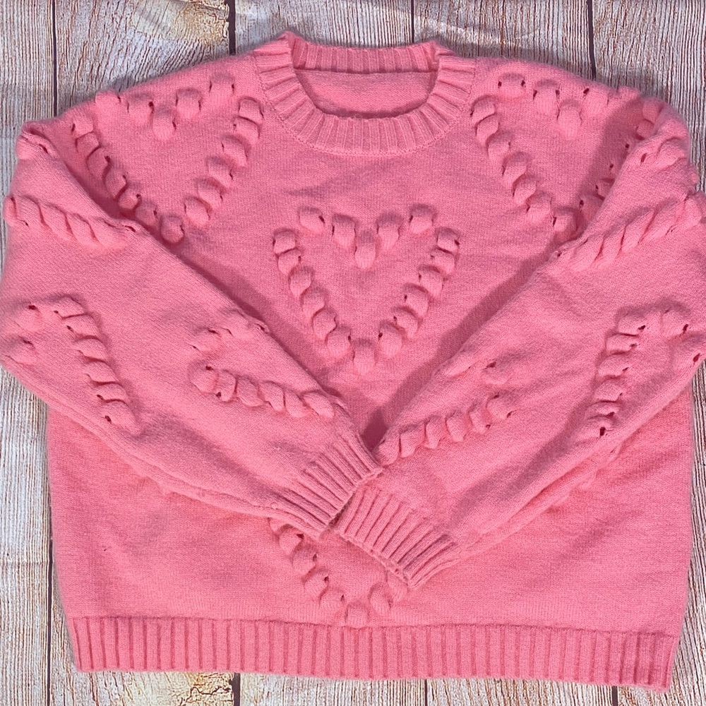 Cider Women’s Heart Texture Knit Sweater Size M Pink Cozy Great Condition - Picture 8 of 10